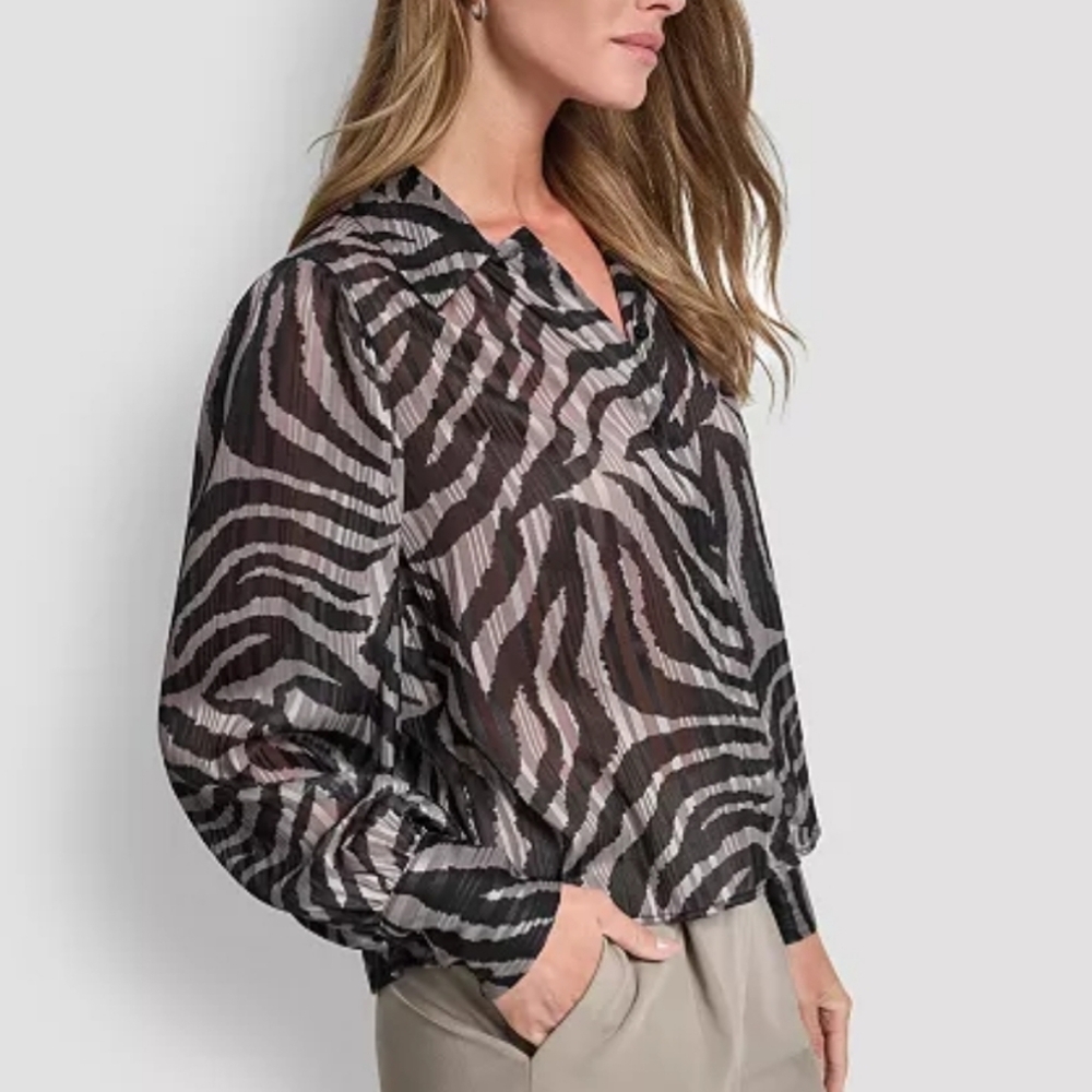 DKNY Black and Gray Animal Print Blouse/NWT